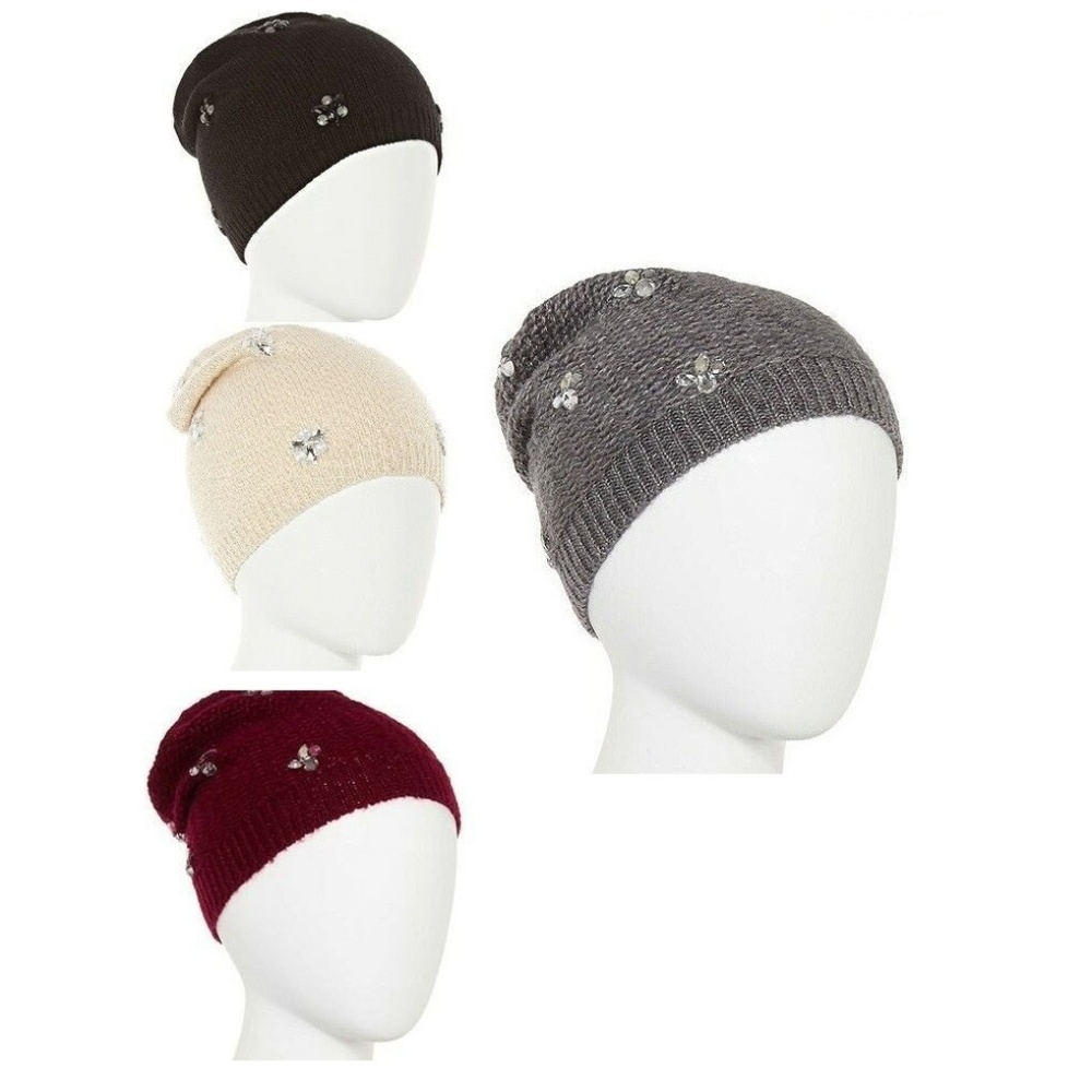 Mixit Womens Jersey Embellished Beanie Hat NEW
